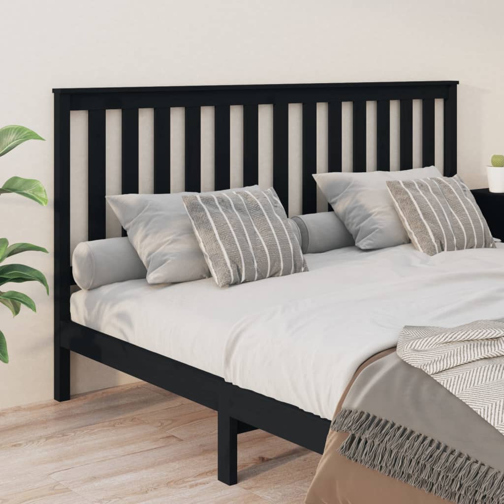 Bed Headboard Black 186x6x101 cm Solid Wood Pine