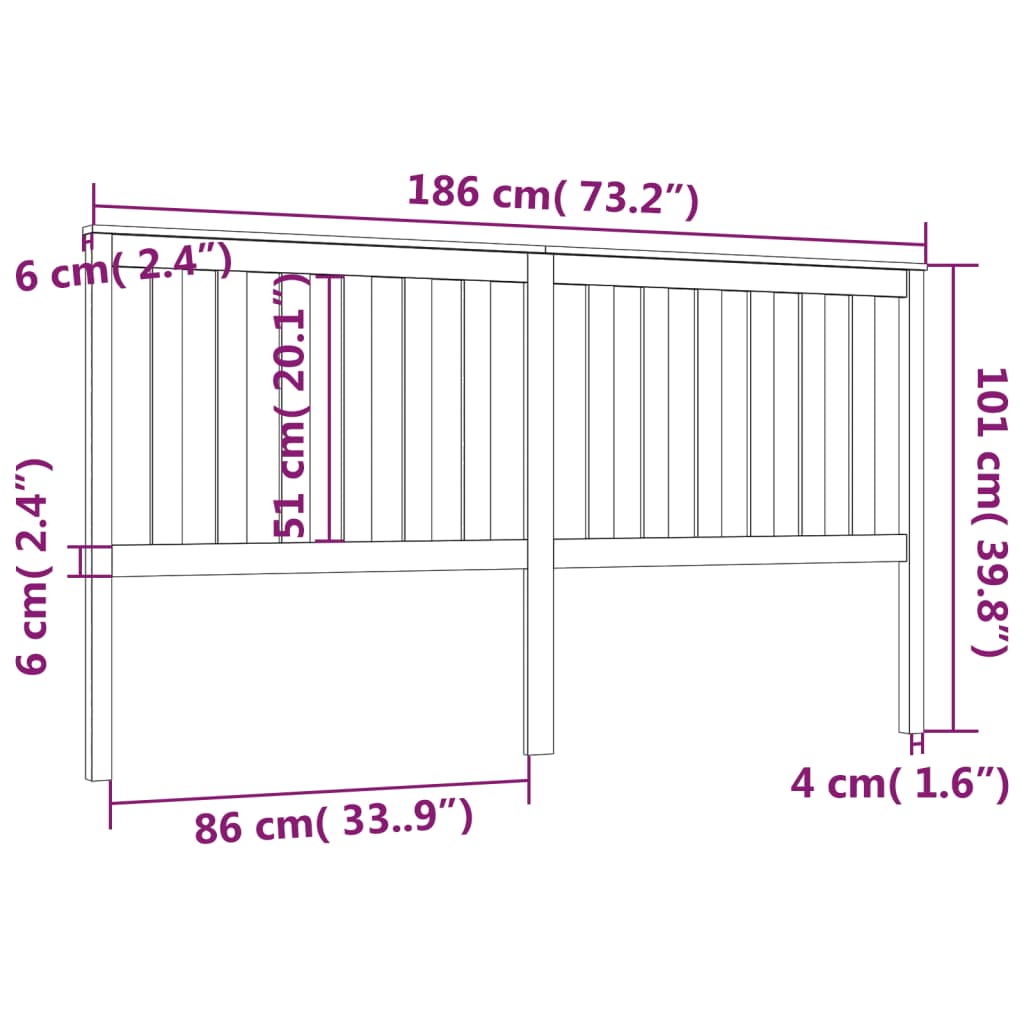 Bed Headboard Black 186x6x101 cm Solid Wood Pine