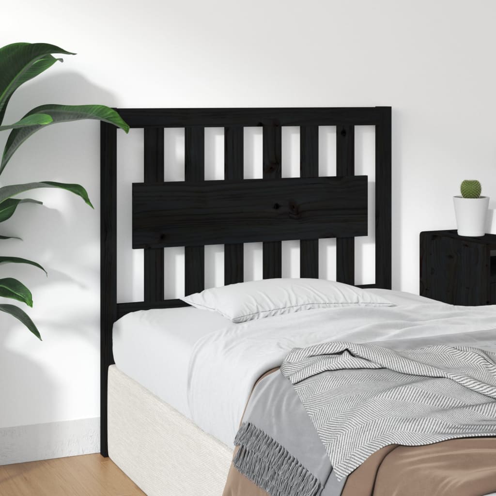 Bed Headboard Black 95.5x4x100 cm Solid Wood Pine