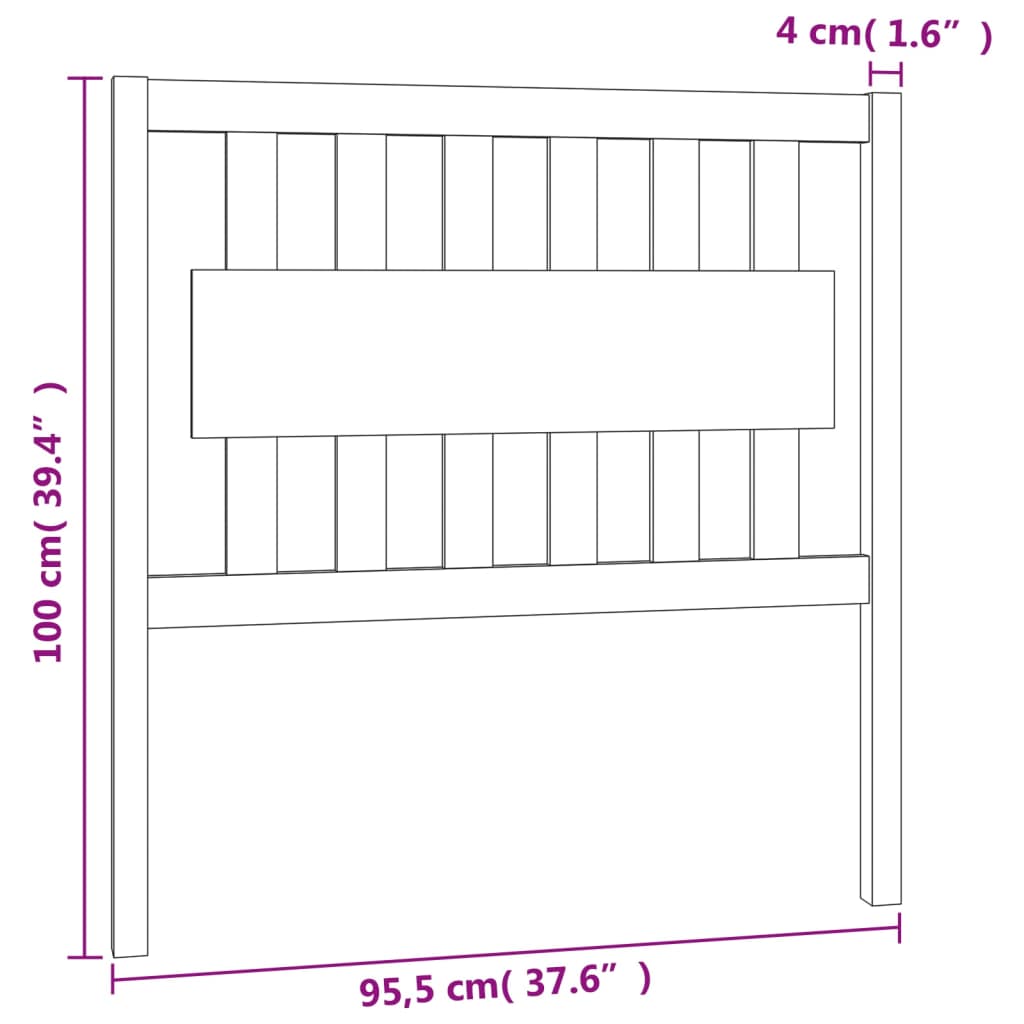 Bed Headboard Black 95.5x4x100 cm Solid Wood Pine