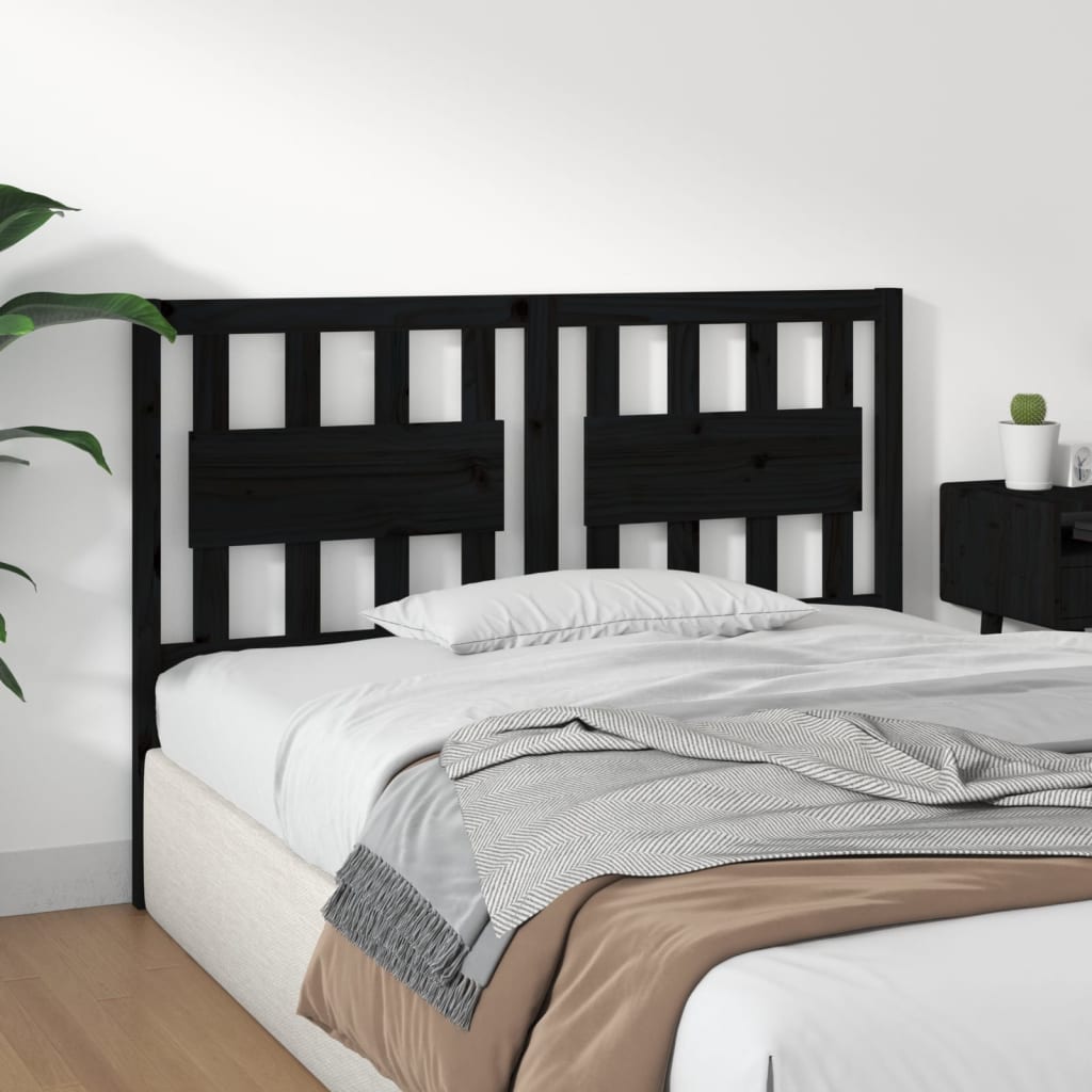 Bed Headboard Black 140.5x4x100 cm Solid Wood Pine