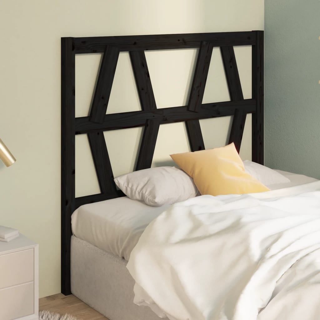 Bed Headboard Black 96x4x100 cm Solid Wood Pine