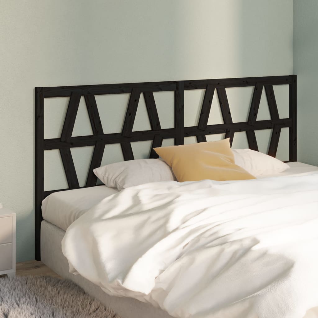 Bed Headboard Black 186x4x100 cm Solid Wood Pine