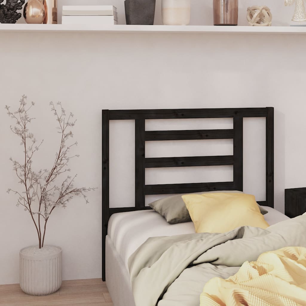 Bed Headboard Black 96x4x100 cm Solid Wood Pine