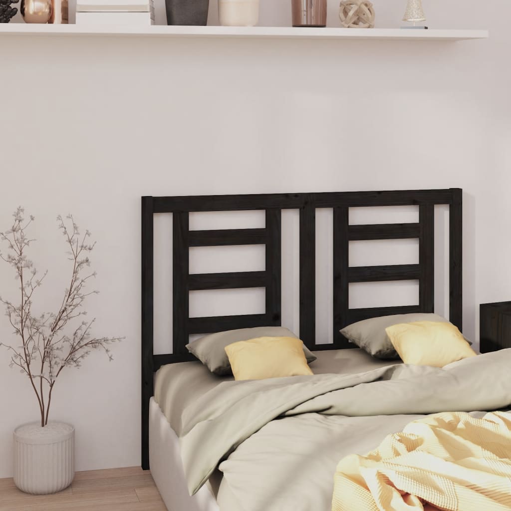 Bed Headboard Black 141x4x100 cm Solid Wood Pine