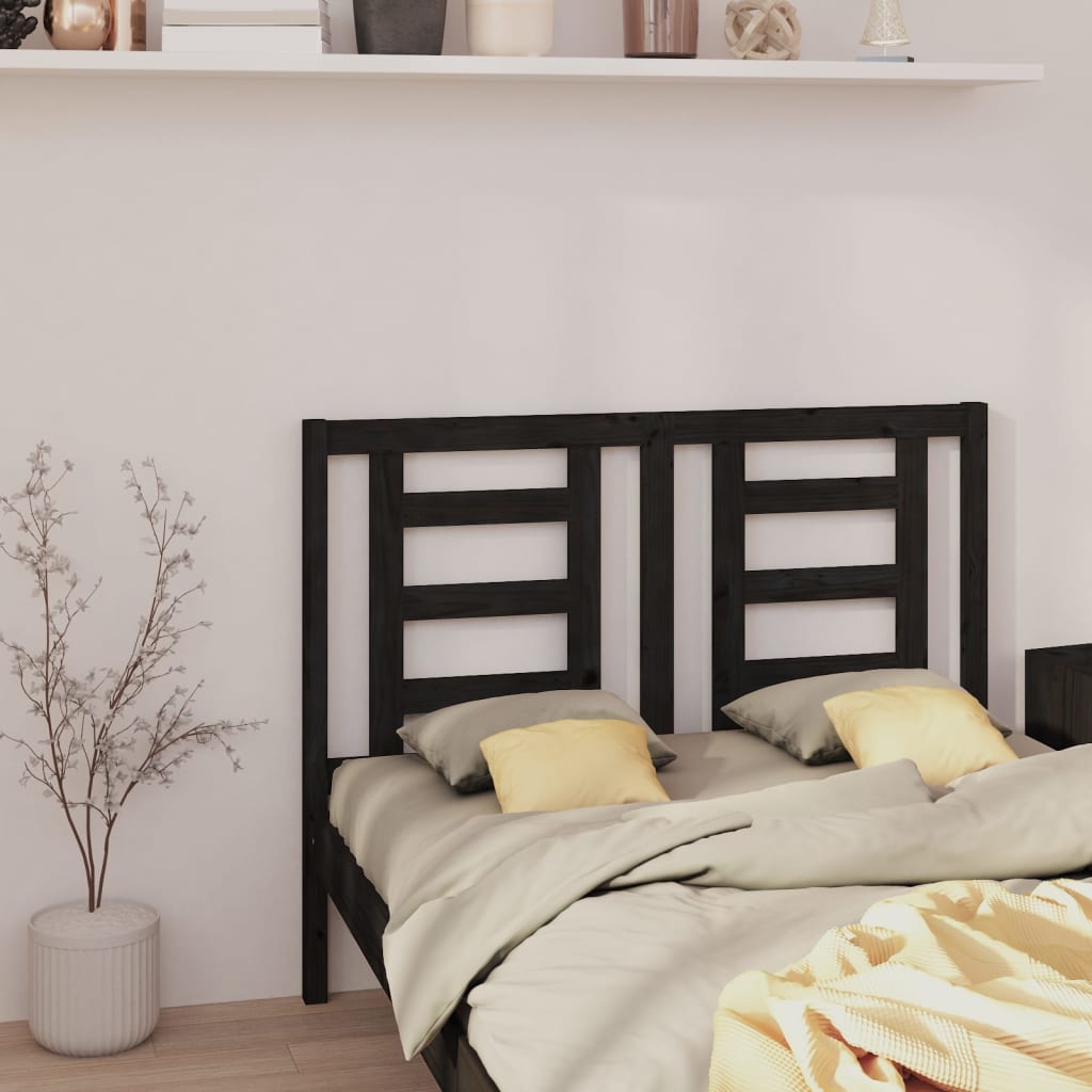 Bed Headboard Black 141x4x100 cm Solid Wood Pine