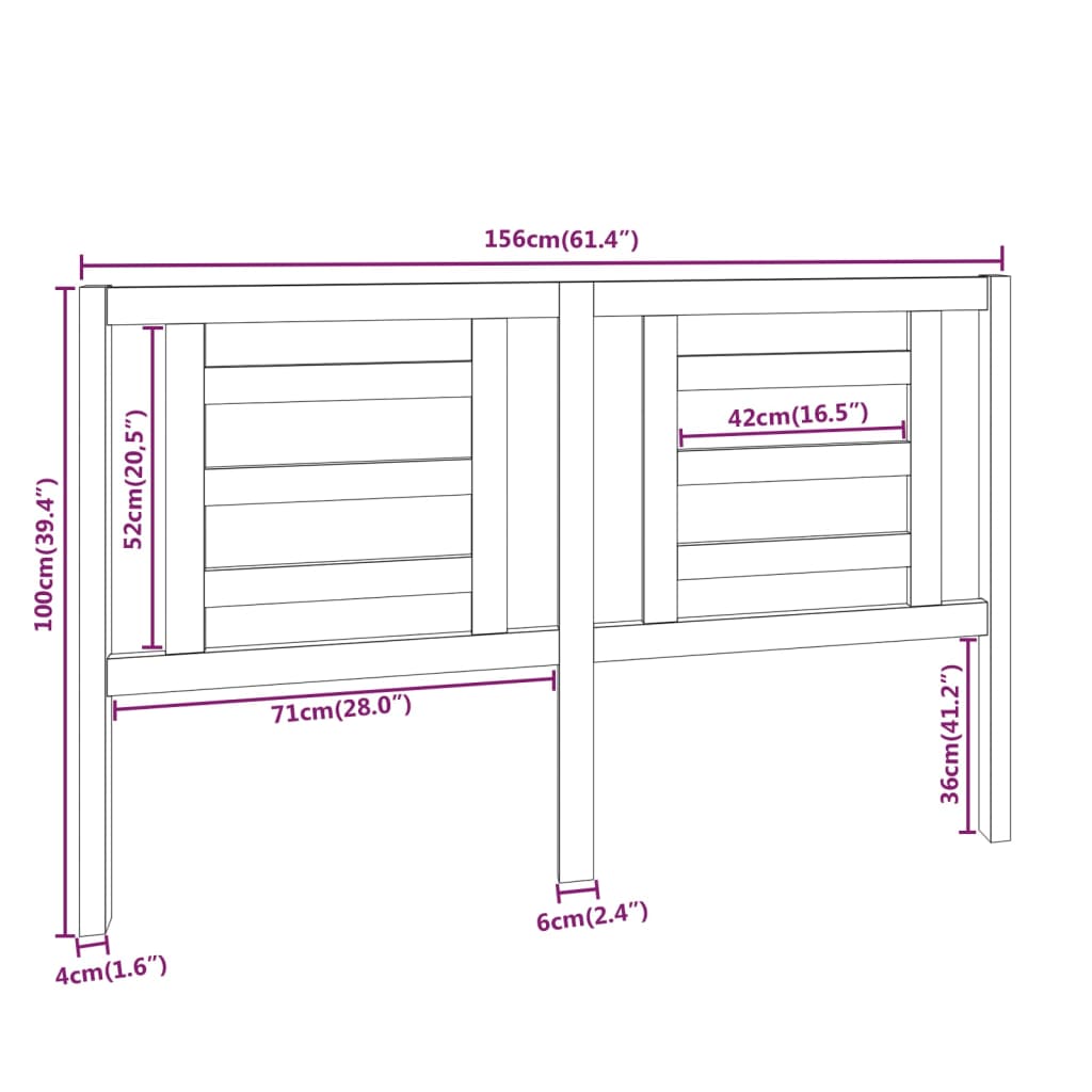 Bed Headboard White 156x4x100 cm Solid Wood Pine