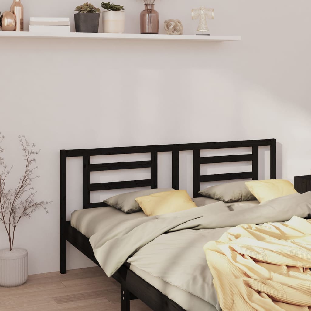 Bed Headboard Black 186x4x100 cm Solid Wood Pine