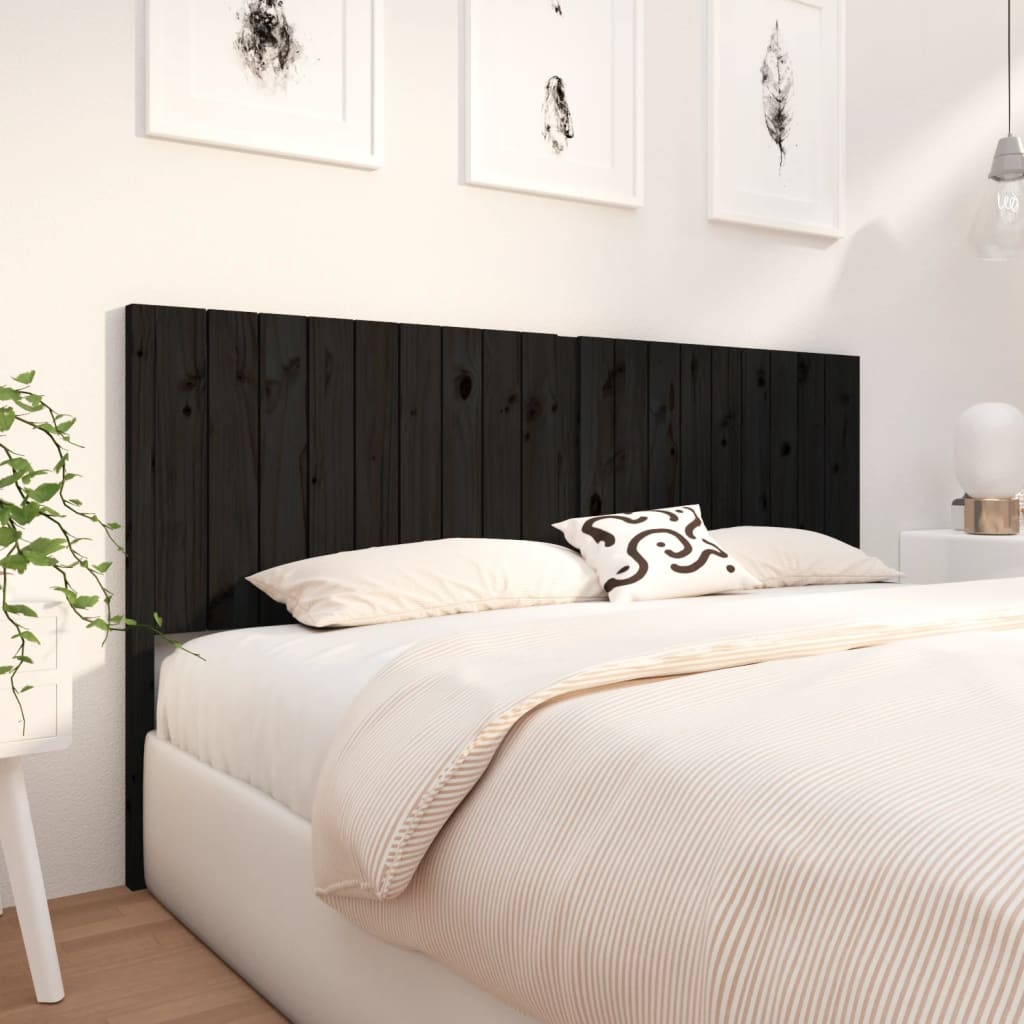 Bed Headboard Black 185.5x4x100 cm Solid Wood Pine