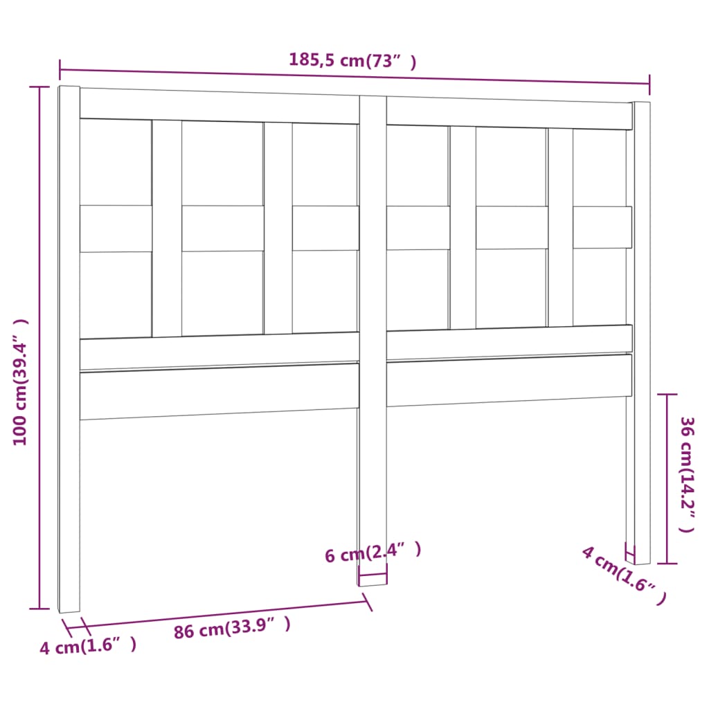 Bed Headboard Black 185.5x4x100 cm Solid Wood Pine