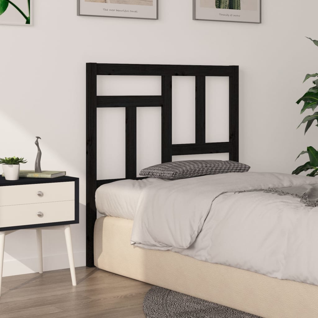 Bed Headboard Black 95.5x4x100 cm Solid Wood Pine