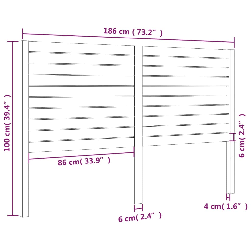 Bed Headboard Black 186x4x100 cm Solid Wood Pine