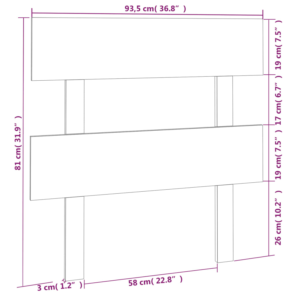 Bed Headboard Black 93.5x3x81 cm Solid Wood Pine