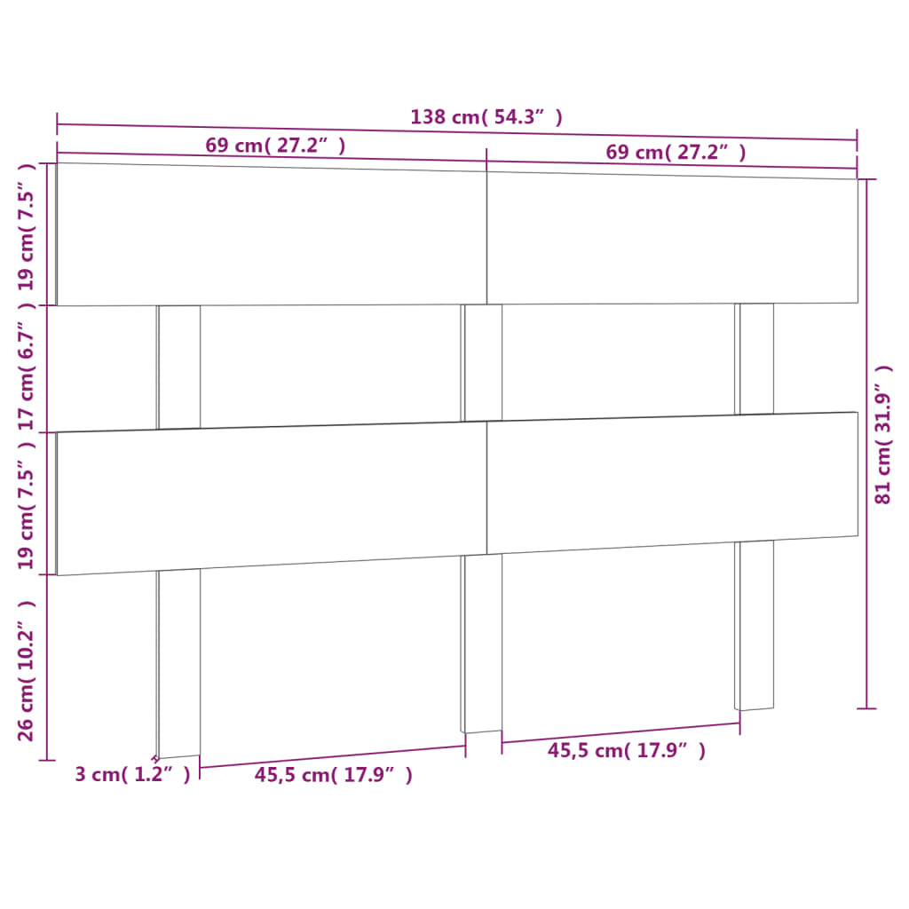 Bed Headboard Black 138x3x81 cm Solid Wood Pine