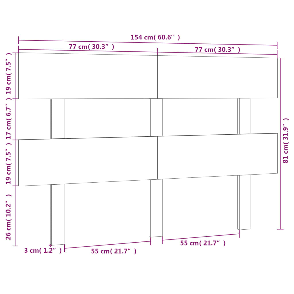 Bed Headboard Black 154x3x81 cm Solid Wood Pine