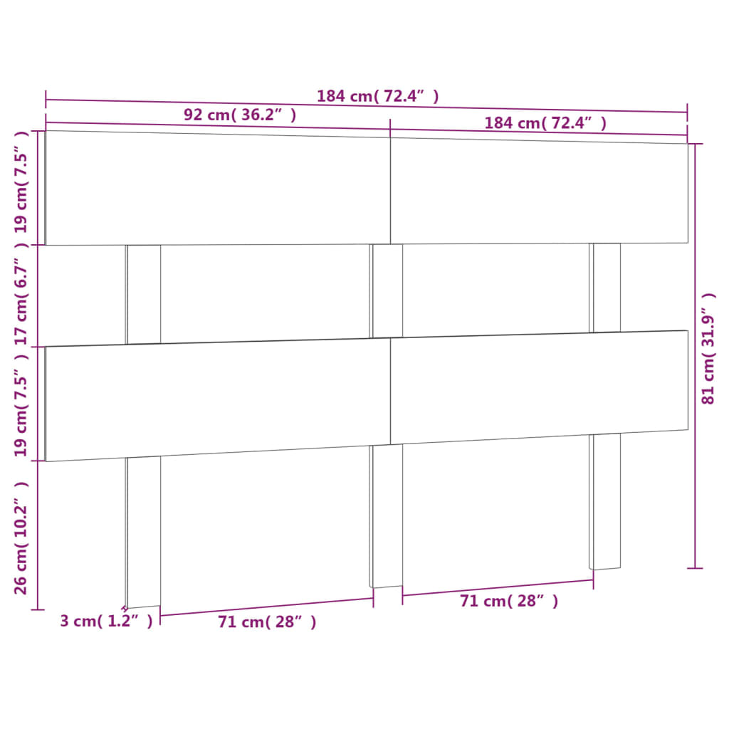 Bed Headboard White 184x3x81 cm Solid Wood Pine