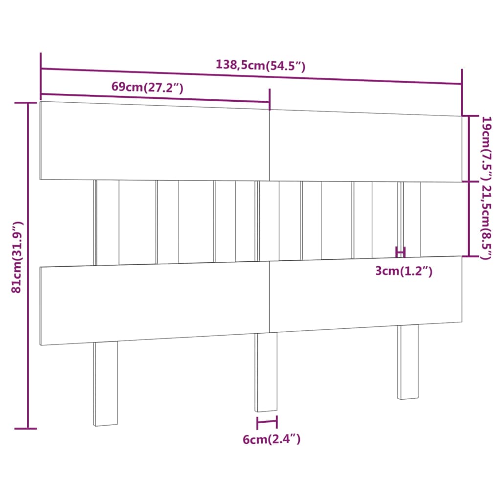 Bed Headboard 138.5x3x81 cm Solid Wood Pine