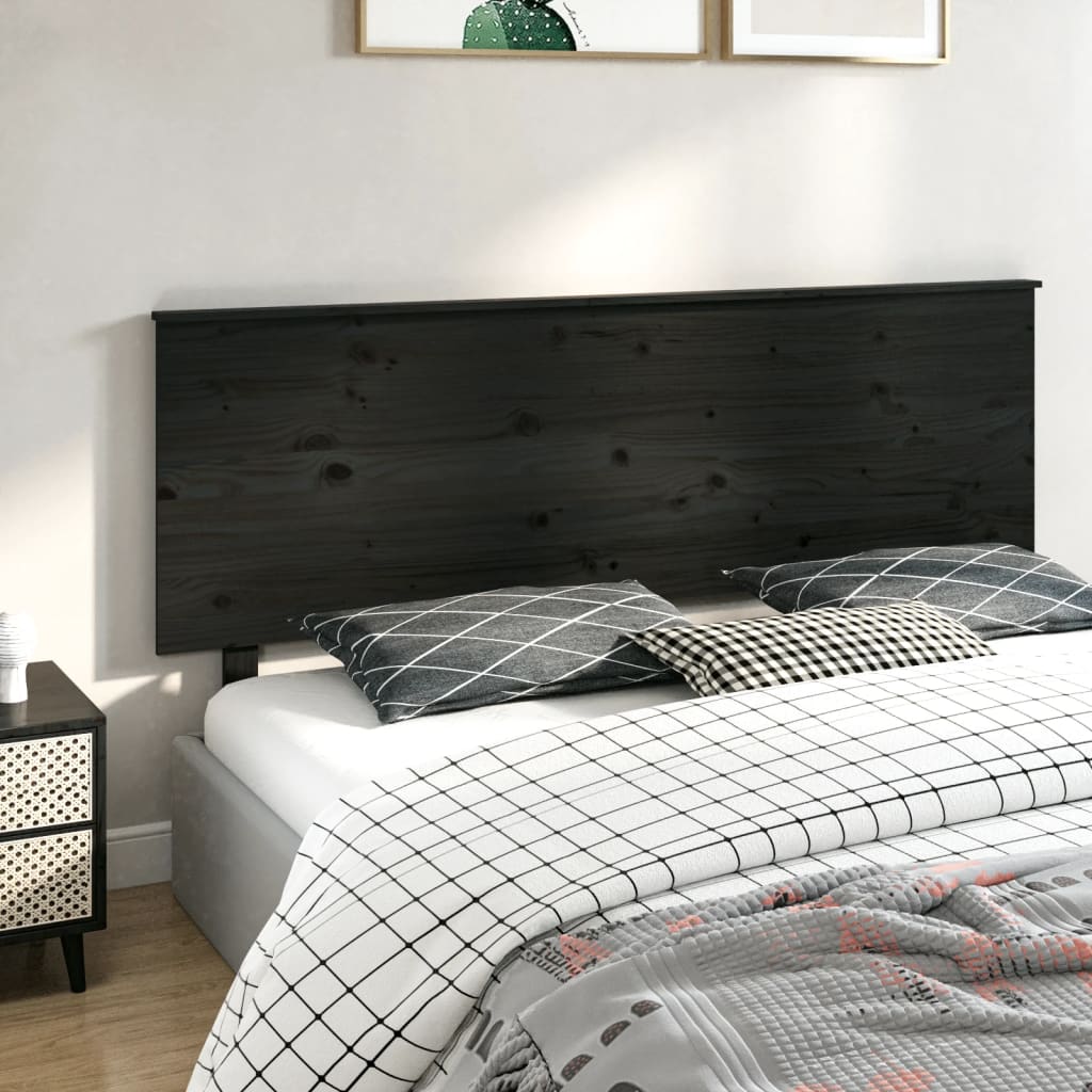 Bed Headboard Black 184x6x82.5 cm Solid Wood Pine