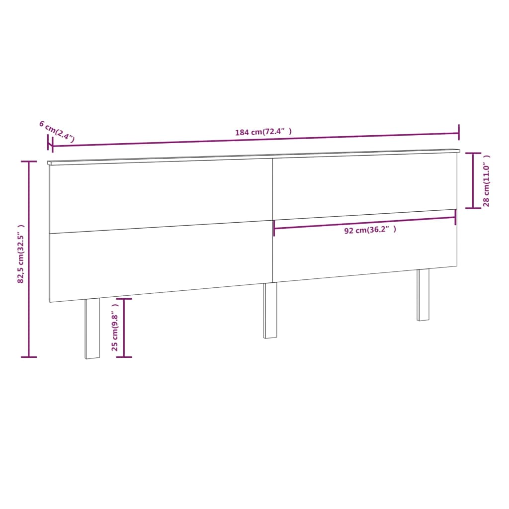 Bed Headboard Black 184x6x82.5 cm Solid Wood Pine