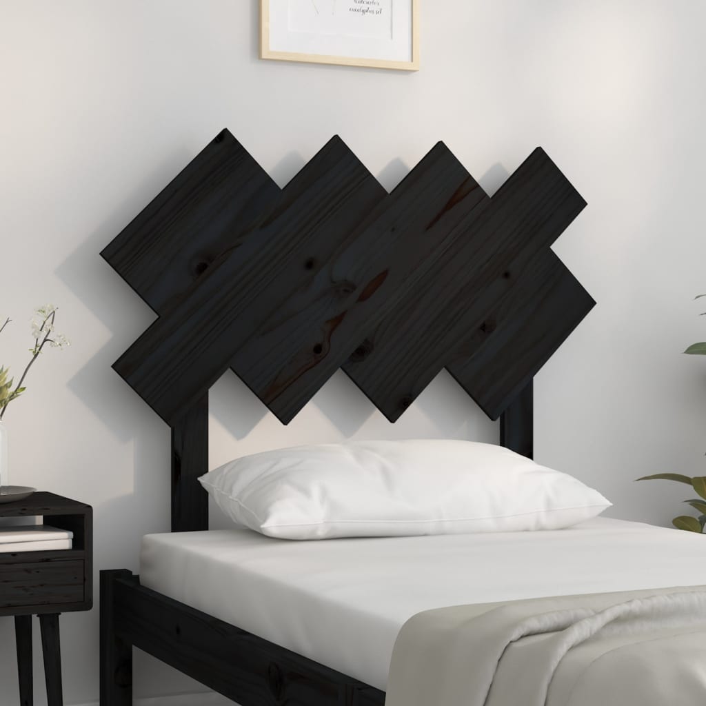 Bed Headboard Black 92x3x81 cm Solid Wood Pine