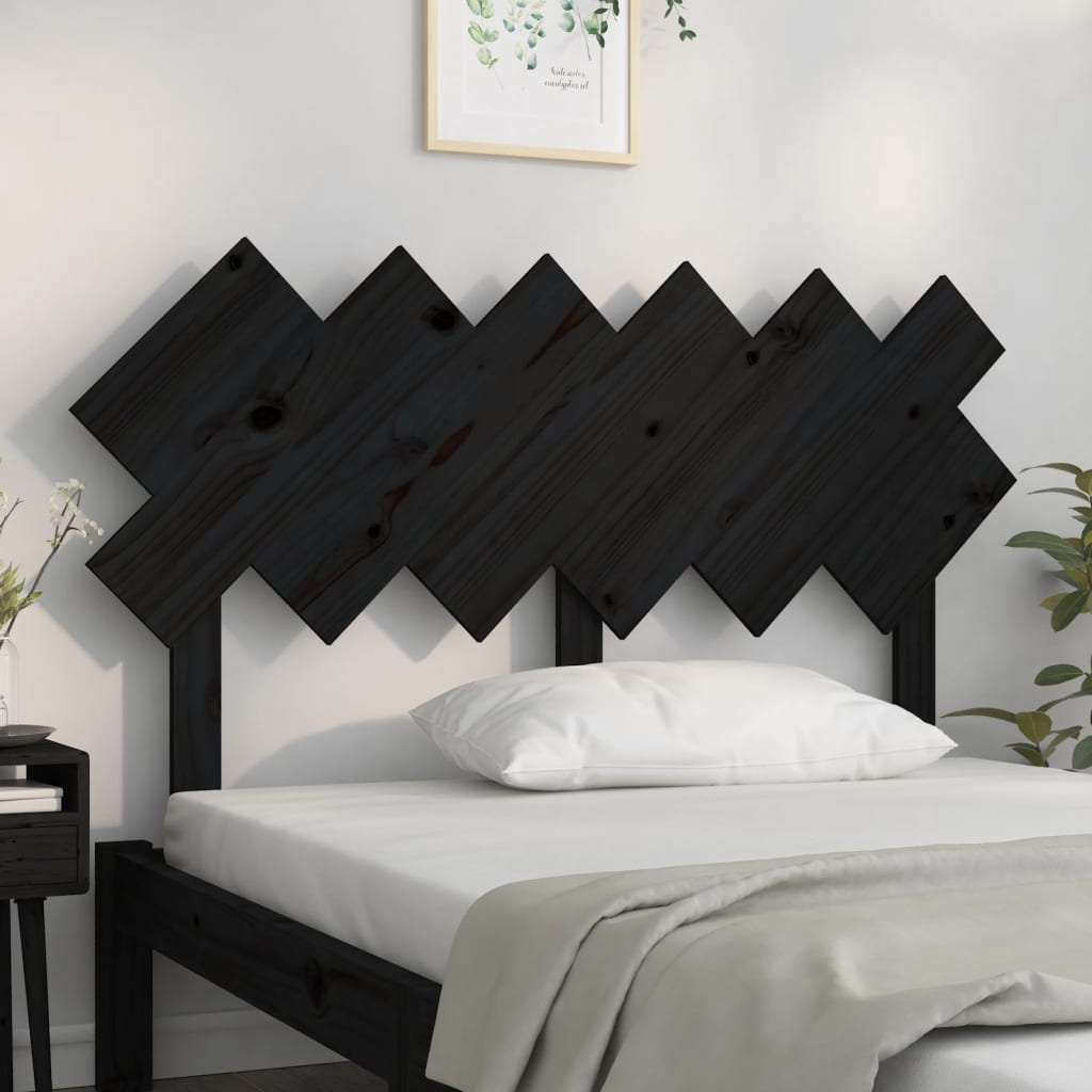 Bed Headboard Black 132x3x81 cm Solid Wood Pine