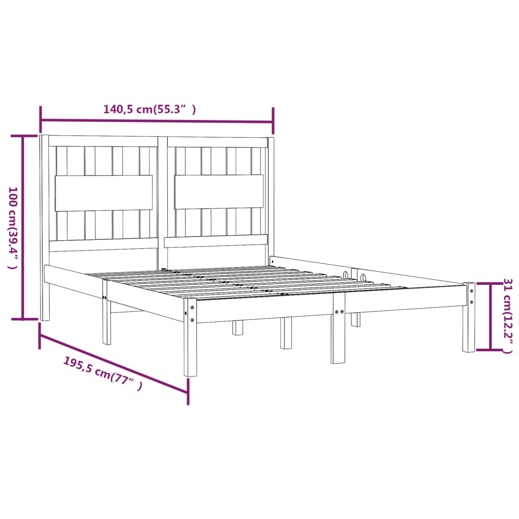 Bed Frame Solid Wood Pine 137x187 cm Double Size