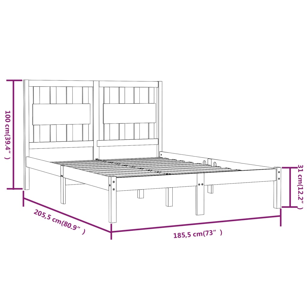 Bed Frame White Solid Wood Pine 183x203 cm King Size