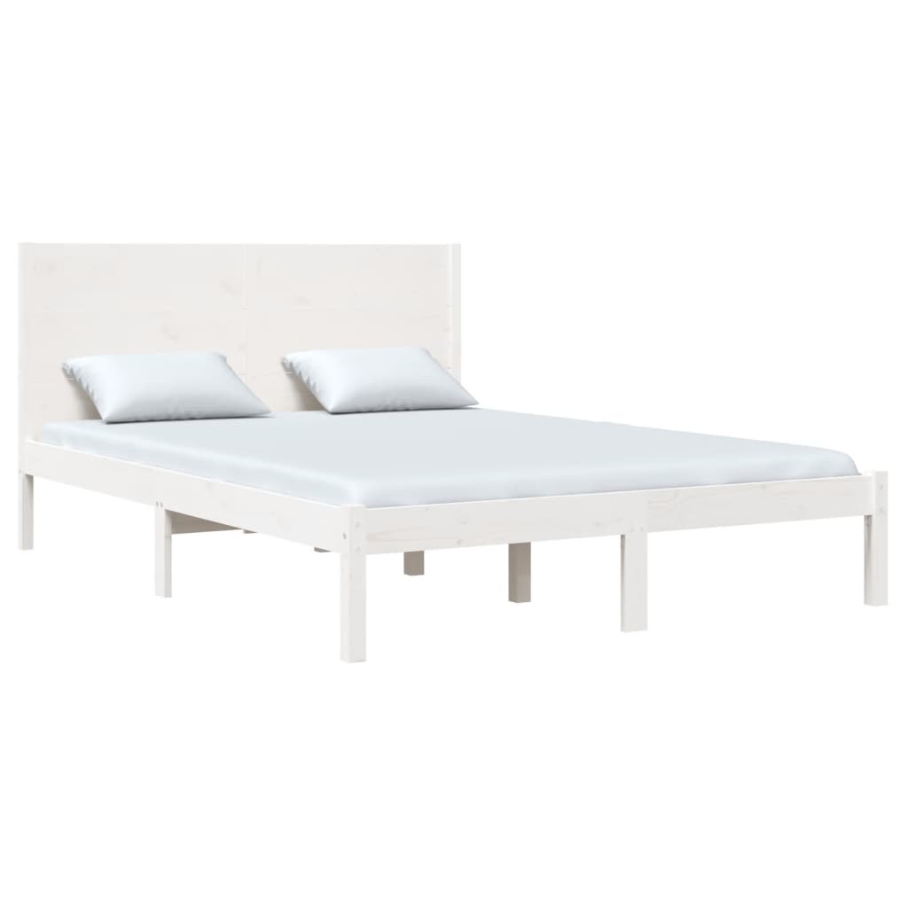 Bed Frame White Solid Wood 153x203 cm Queen Size