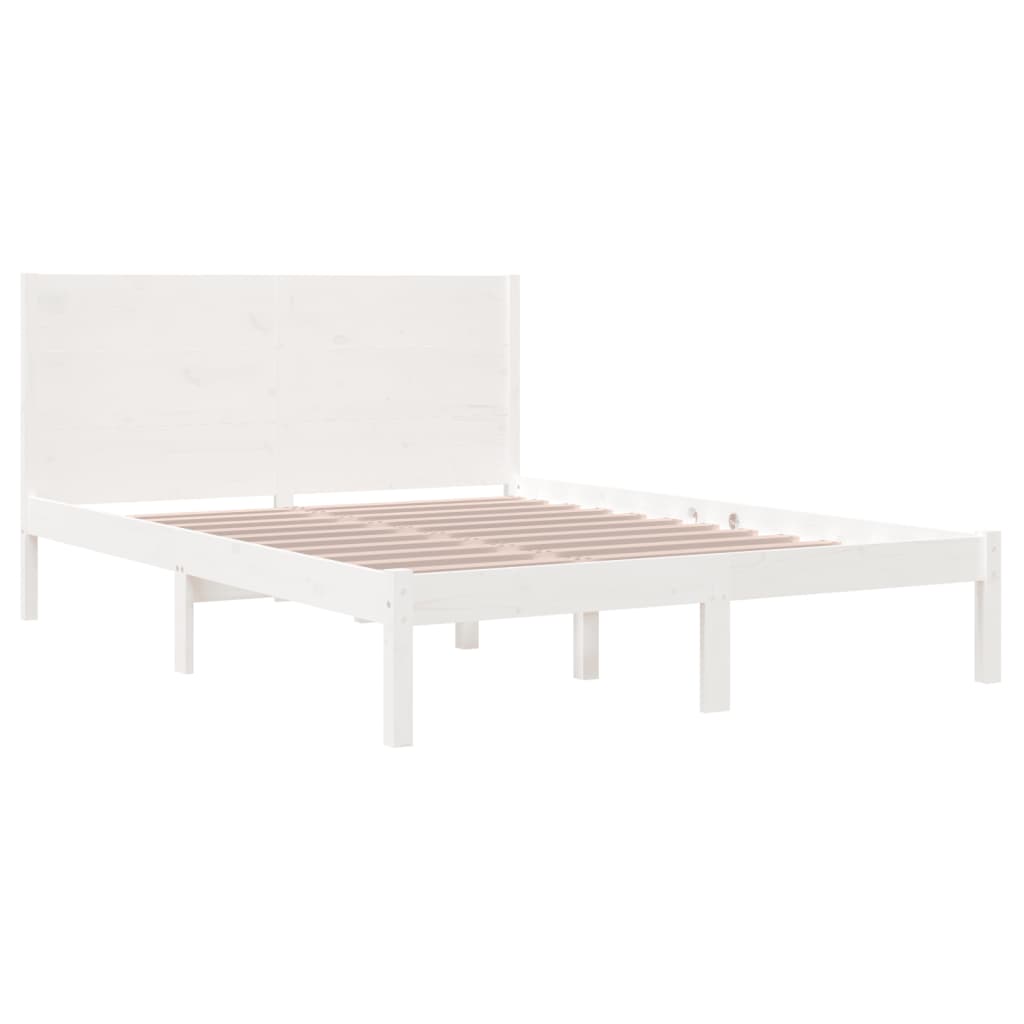 Bed Frame White Solid Wood 153x203 cm Queen Size