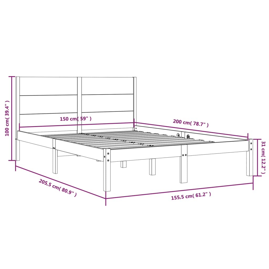 Bed Frame White Solid Wood 153x203 cm Queen Size