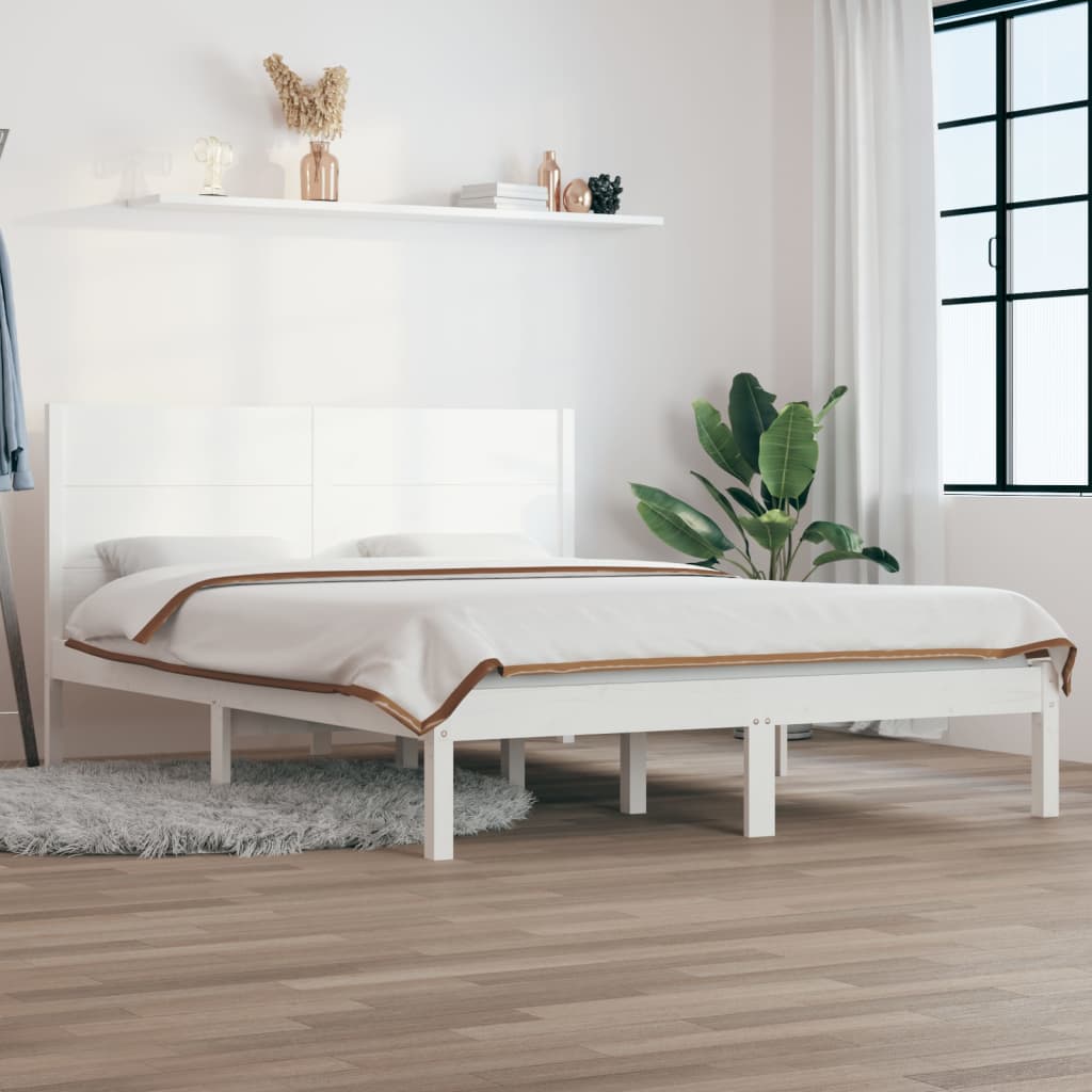 Bed Frame White Solid Wood 153x203 cm Queen Size