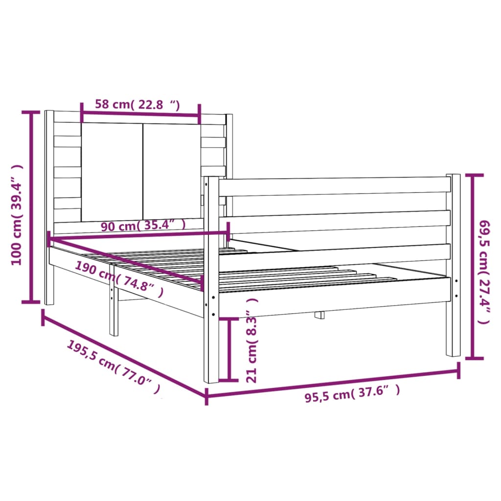 Bed Frame Solid Wood Pine 92x187 cm Single Size