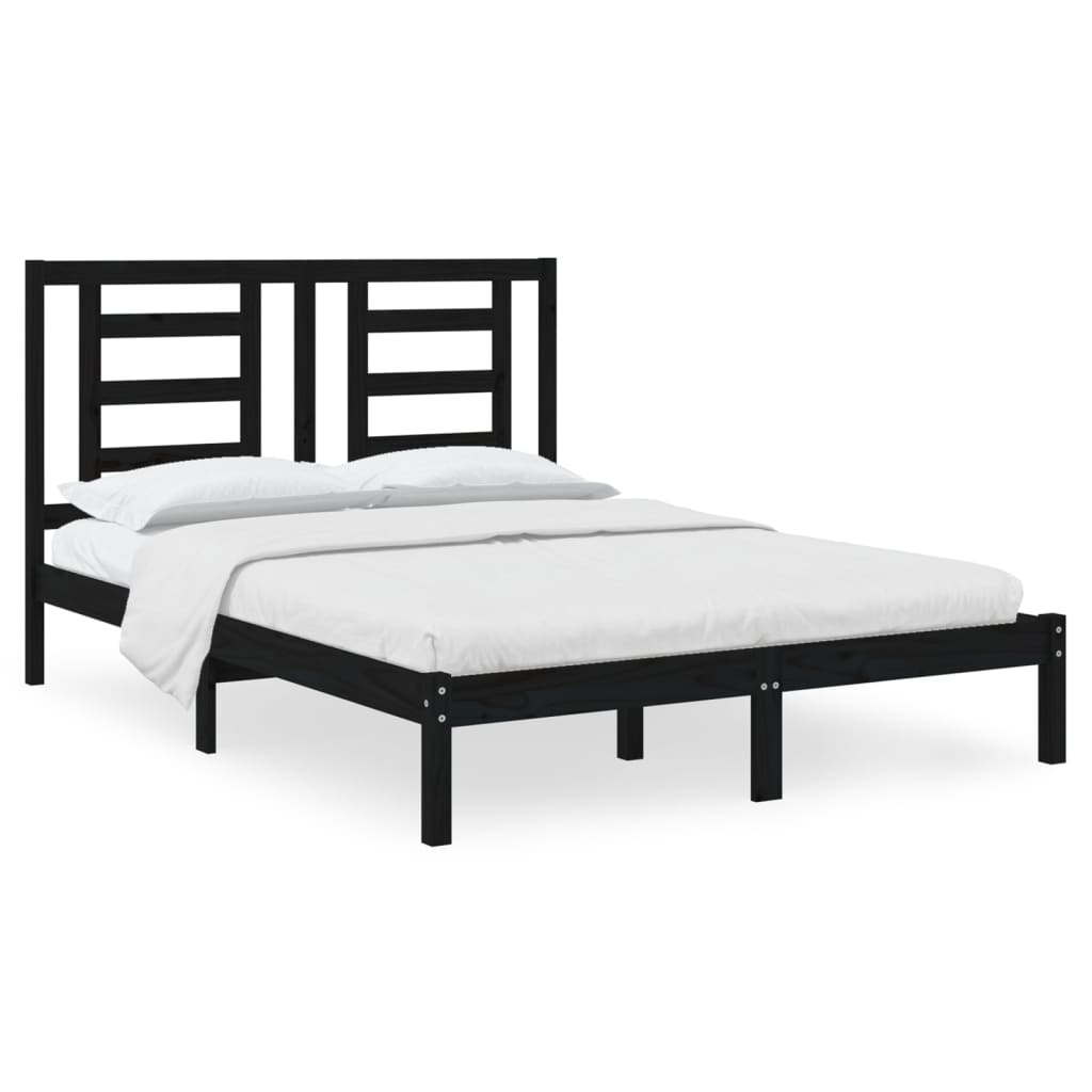 Bed Frame Black Solid Wood Pine 137x187 cm Double Size