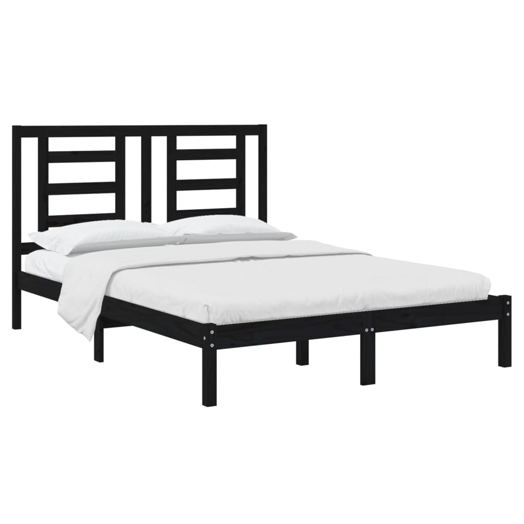 Bed Frame Black Solid Wood Pine 137x187 cm Double Size