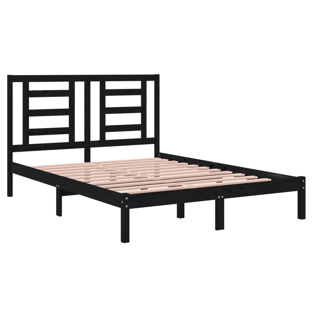 Bed Frame Black Solid Wood Pine 137x187 cm Double Size