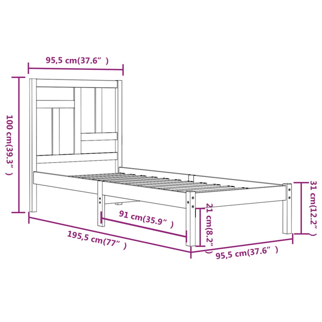 Bed Frame Solid Wood Pine 92x187 cm Single Size