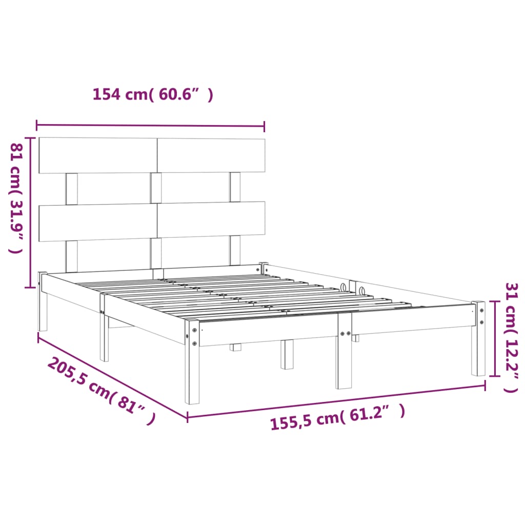 Bed Frame Solid Wood 153x203 cm Queen Size