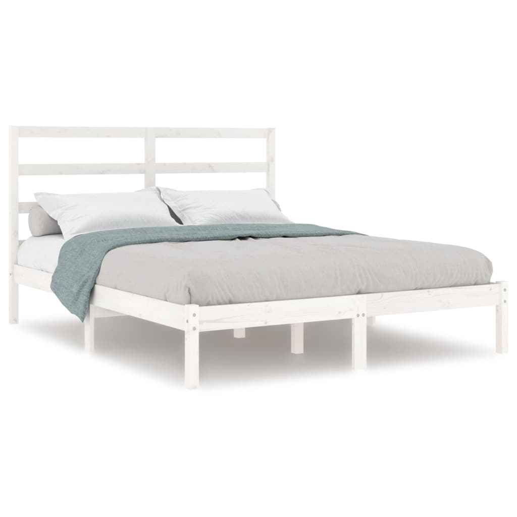 Bed Frame White Solid Wood 137x187 cm Double Size