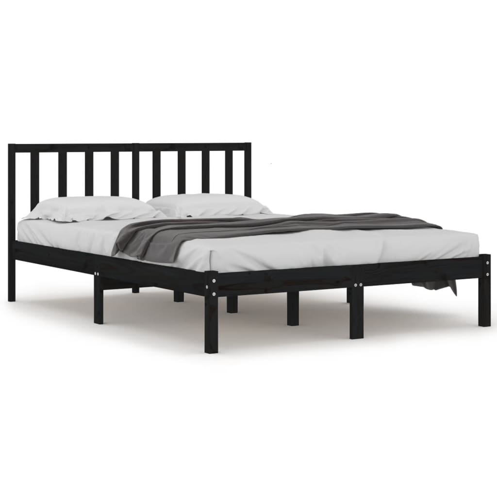 Bed Frame Black Solid Wood Pine 137x187 cm Double Size