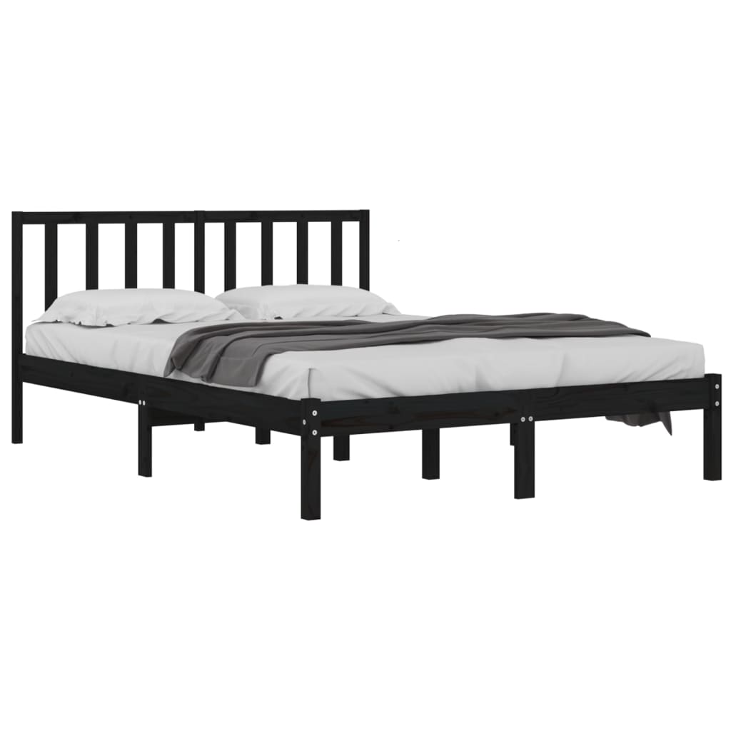 Bed Frame Black Solid Wood Pine 137x187 cm Double Size