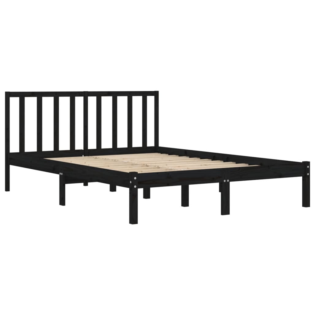 Bed Frame Black Solid Wood Pine 137x187 cm Double Size