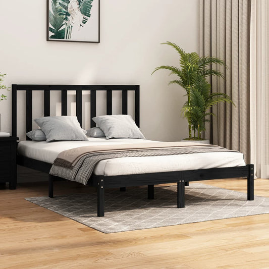 Bed Frame Black Solid Wood Pine 137x187 cm Double Size