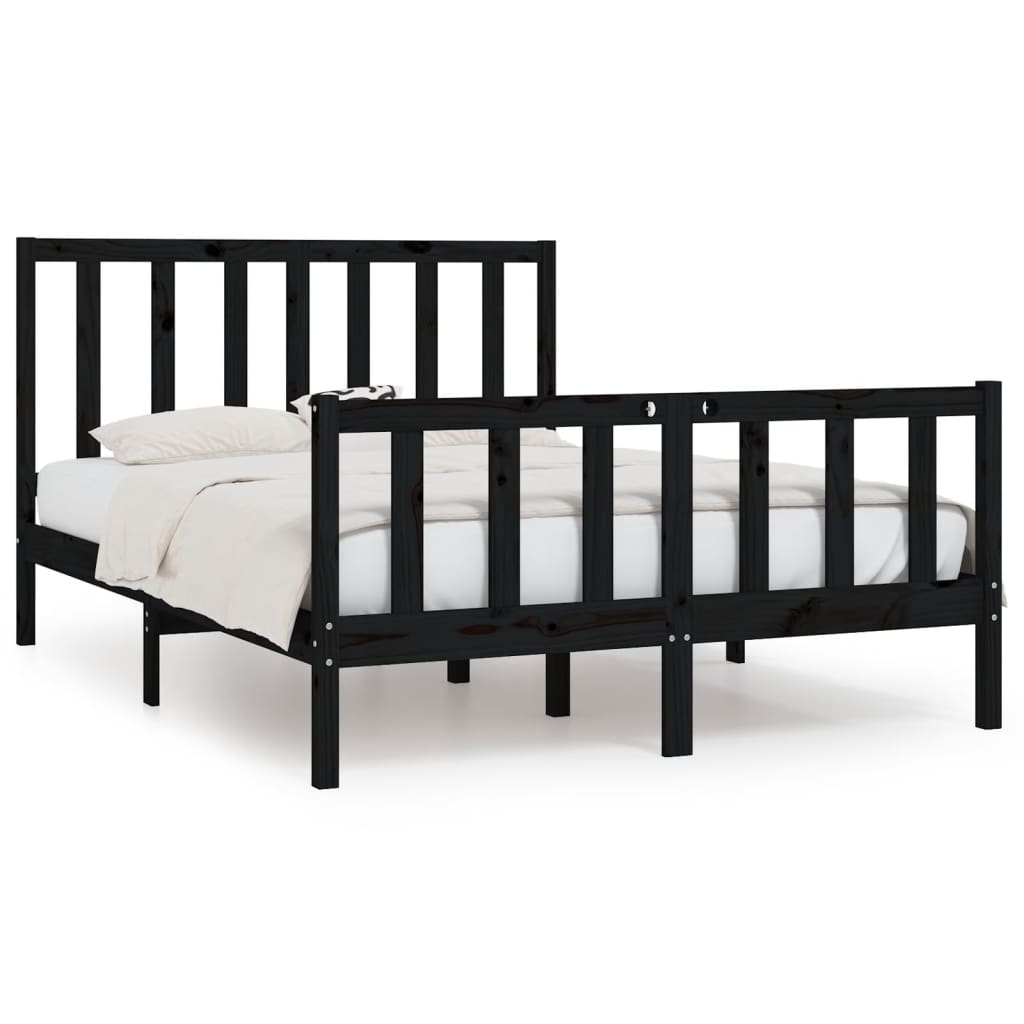 Bed Frame Black Solid Wood 137x187 cm Double Size