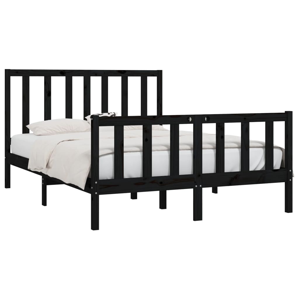 Bed Frame Black Solid Wood 137x187 cm Double Size