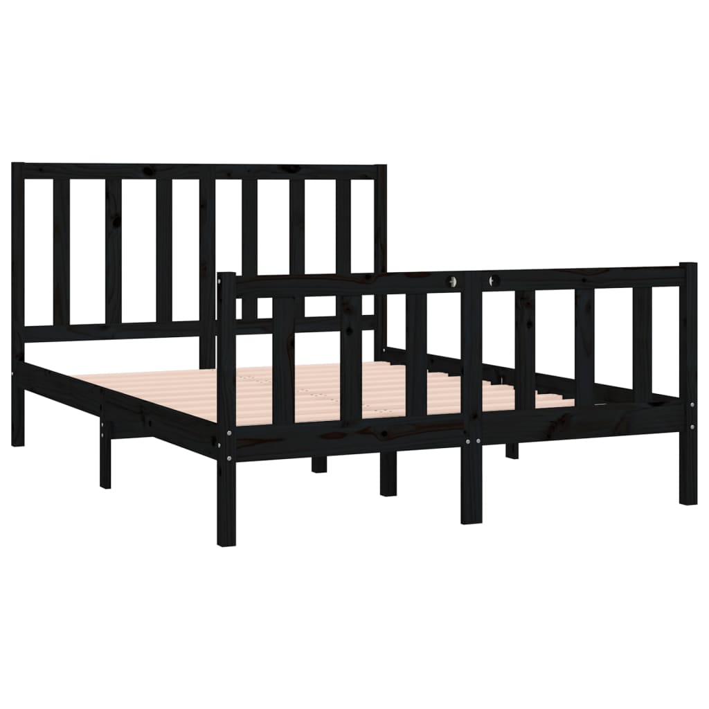 Bed Frame Black Solid Wood 137x187 cm Double Size