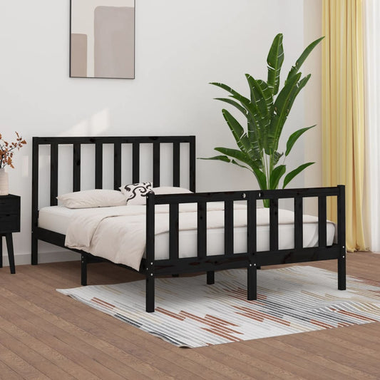 Bed Frame Black Solid Wood 137x187 cm Double Size