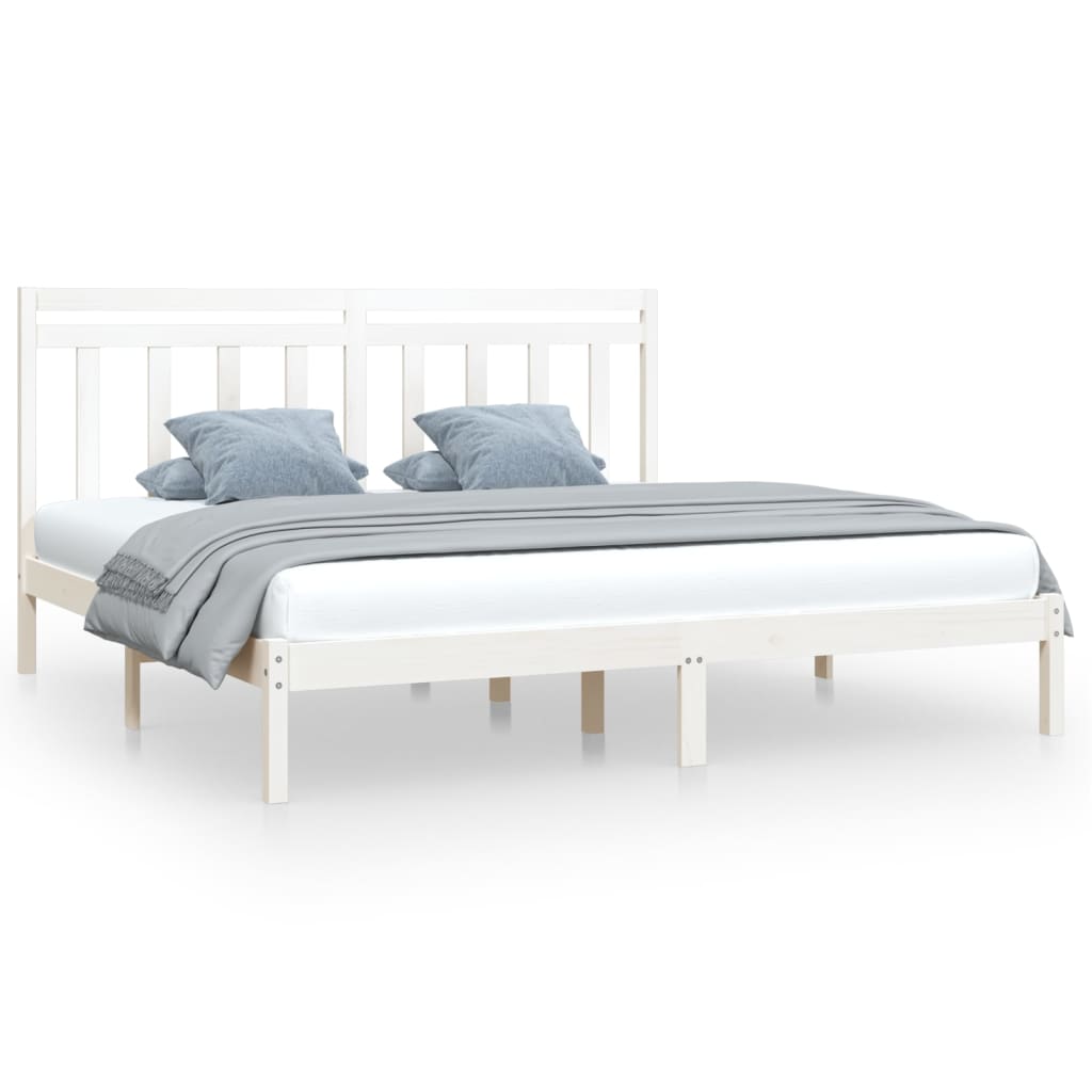 Bed Frame White Solid Wood 183x203 cm King Size