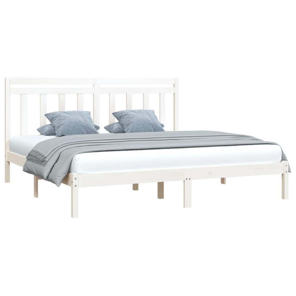 Bed Frame White Solid Wood 183x203 cm King Size