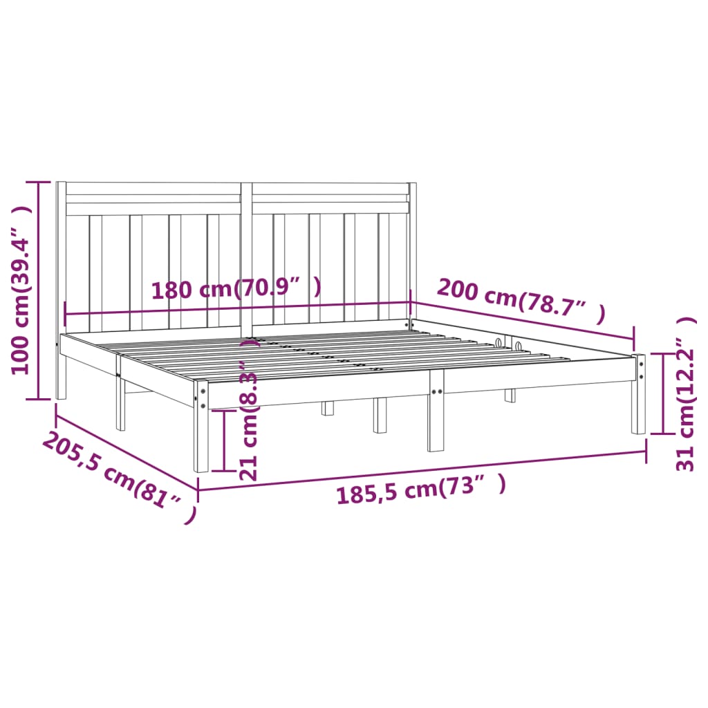 Bed Frame White Solid Wood 183x203 cm King Size