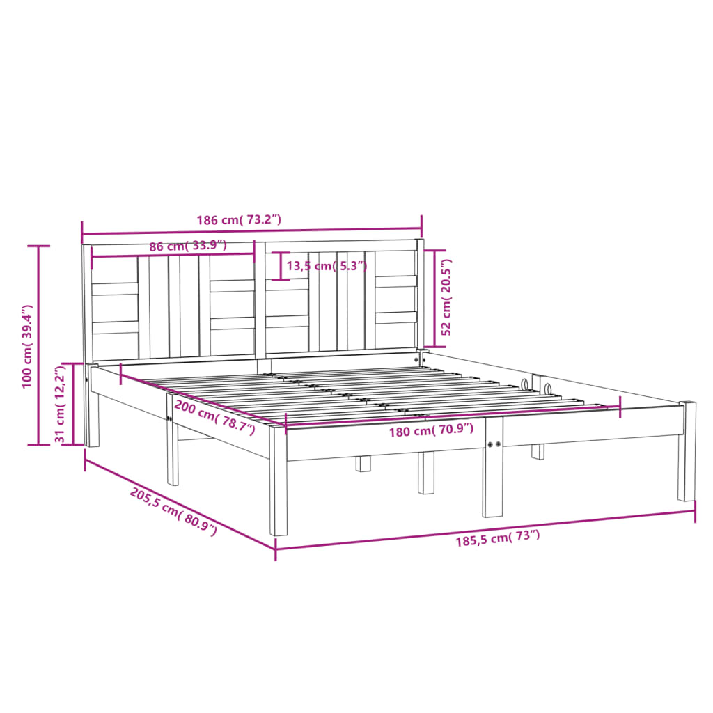 Bed Frame Solid Wood 183x203 cm King Size